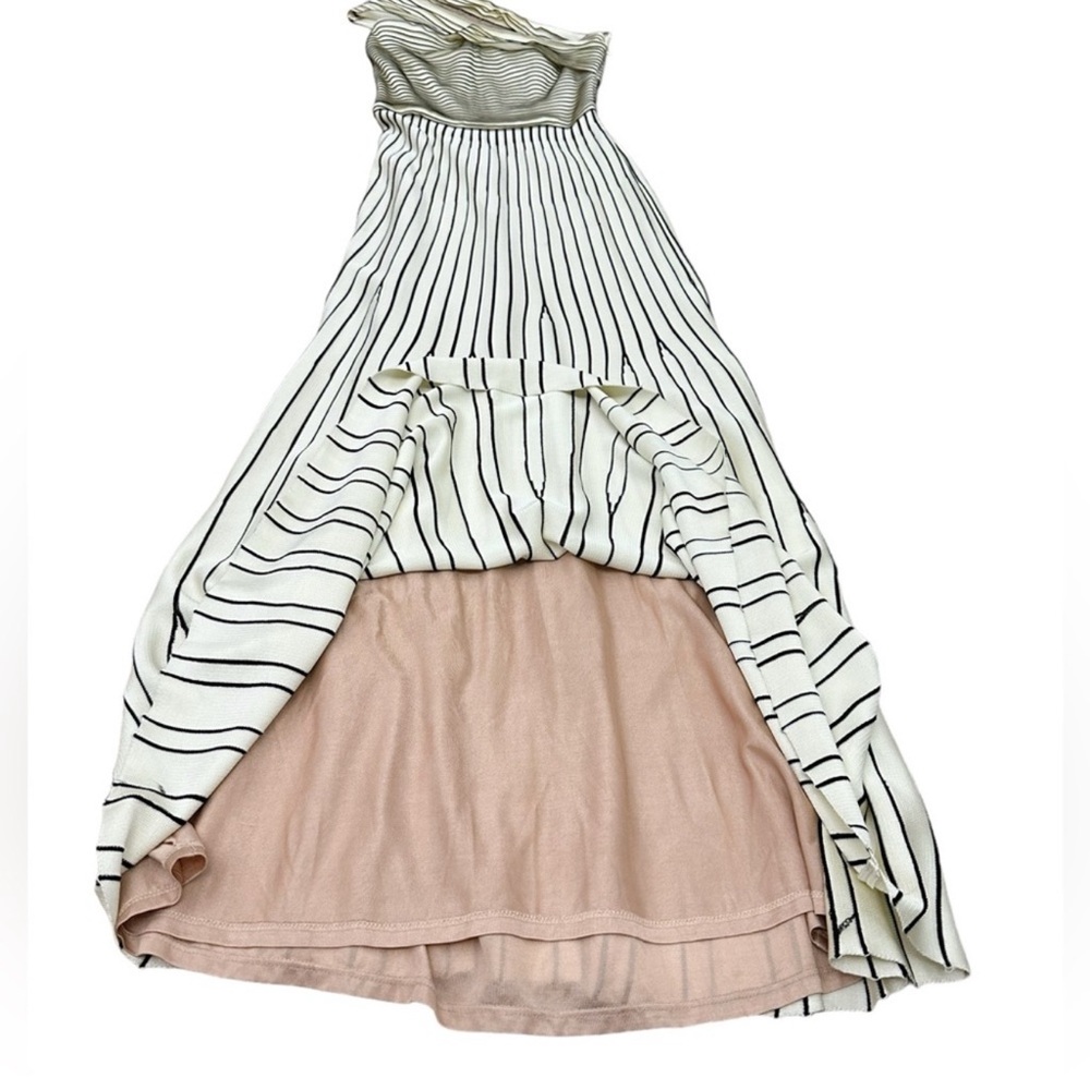NWT ST. JOHN Striped Ottoman Pleated One Shoulder Gown Cream/Black Size 4 - Picture 12 of 17
